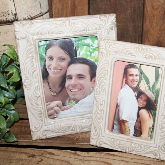 Ornate Set of Cream and Beige Ceramic Picture Frames - Picture 2 of 4